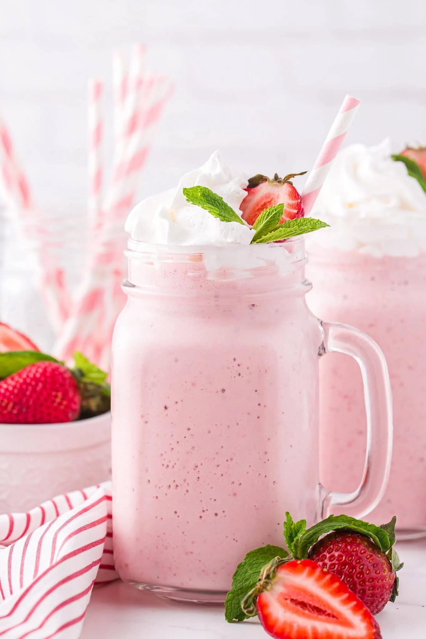 The Best Strawberry Milkshake Recipe - Happiness is Homemade