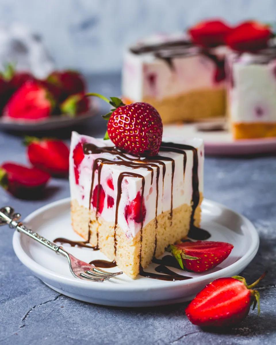 Erdbeer-Quark Creme Kuchen - proteinreich, fettarm, zuckerfrei und lecker