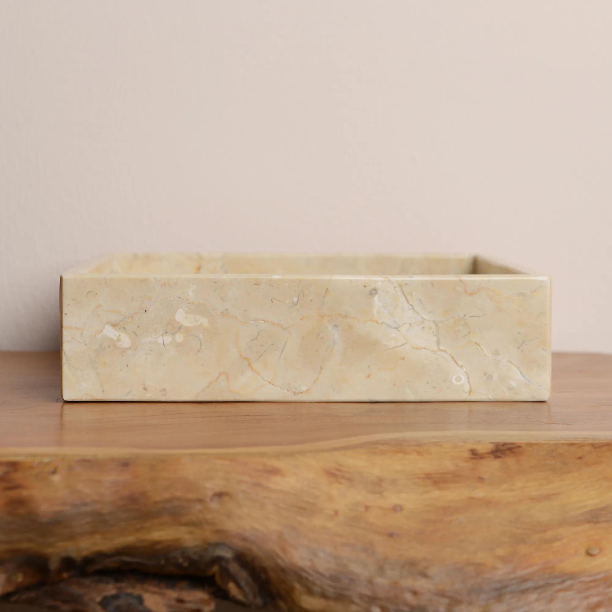 Deko-Marmor-Tablett eckig 20 cm weiss beige Bad kaufen
