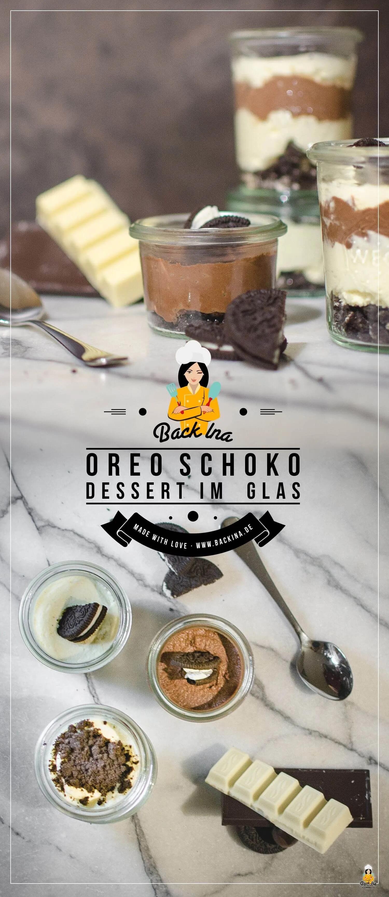 Oreo Dessert im Glas mit zweierlei Schoko Mousse (Weiße und Zartbitter ...