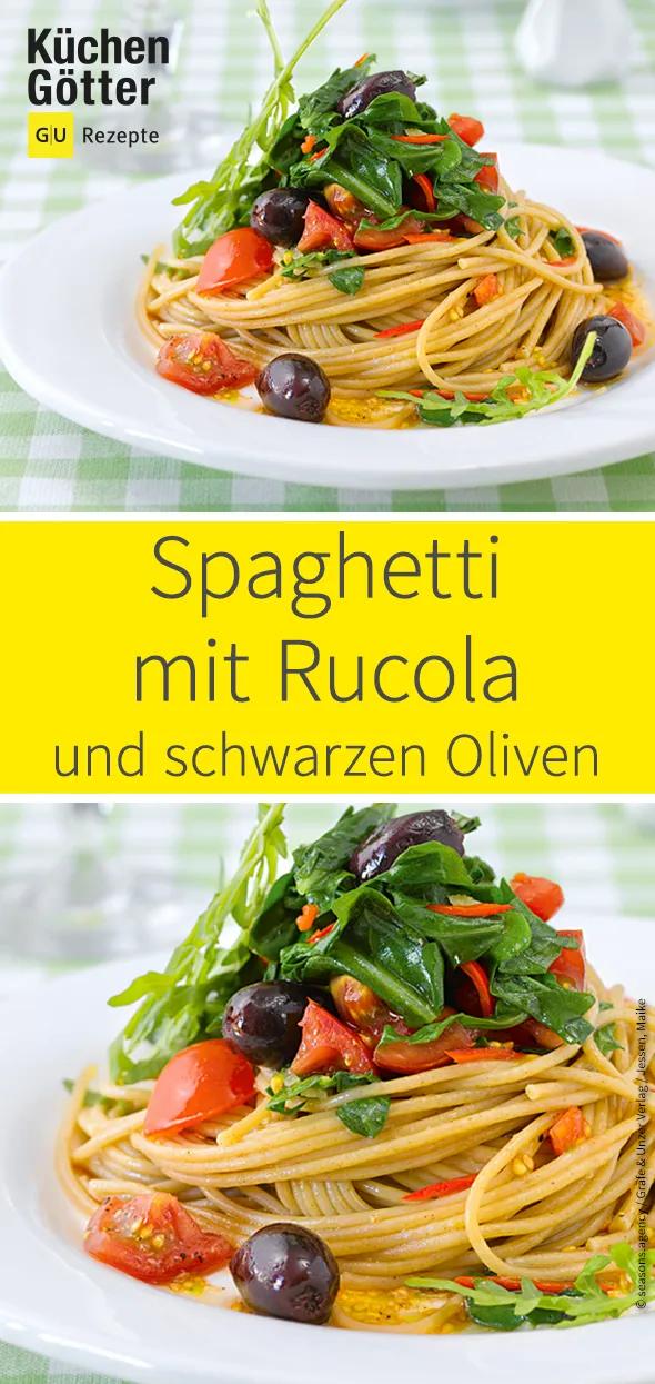 Hier findet ihr ein Rezept für Spaghetti, angerichtet mit Rucola ...
