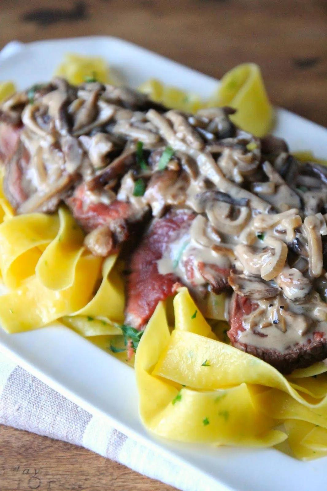 Beef Stroganoff with Filets in a Mushroom, Shallot Cream Sauce over ...