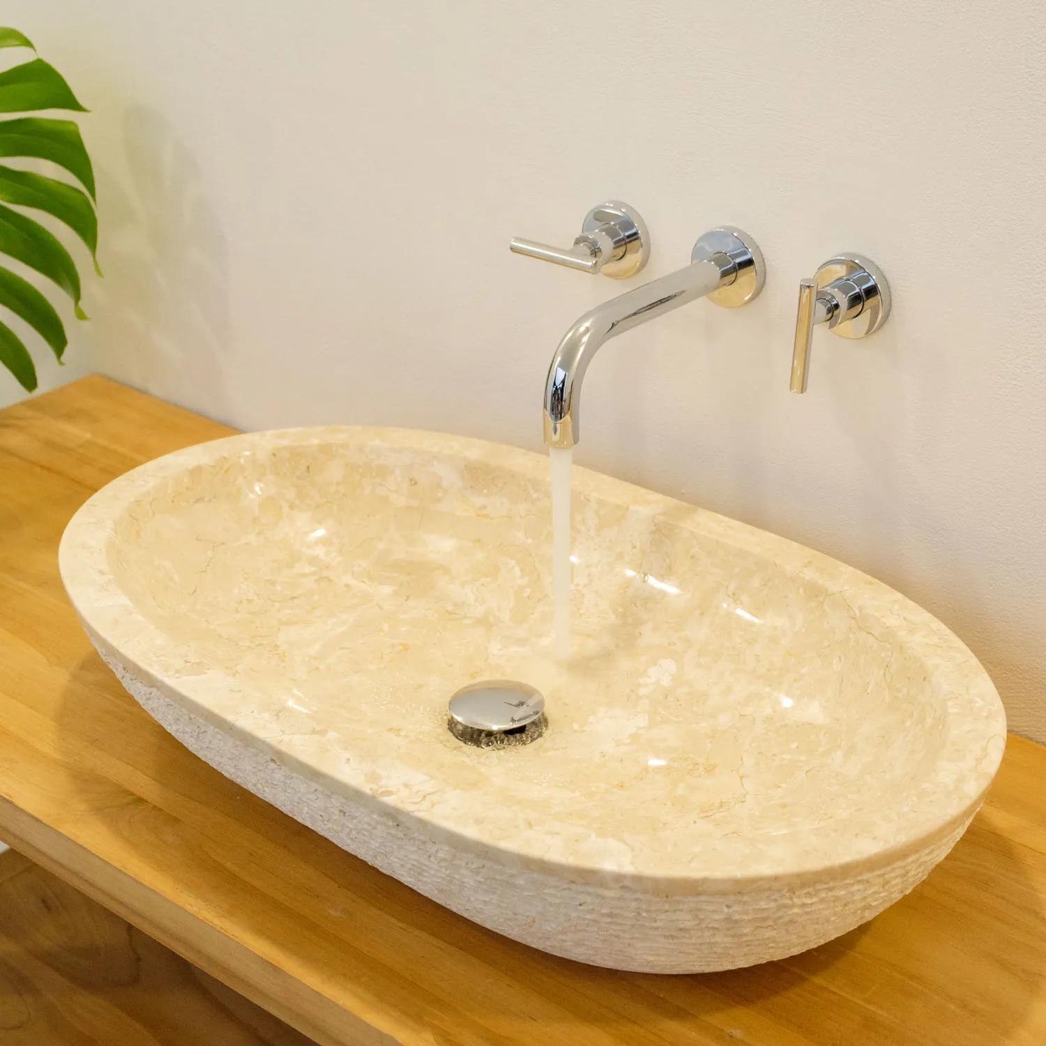Marmor Waschbecken oval Naturstein creme 70 cm kaufen