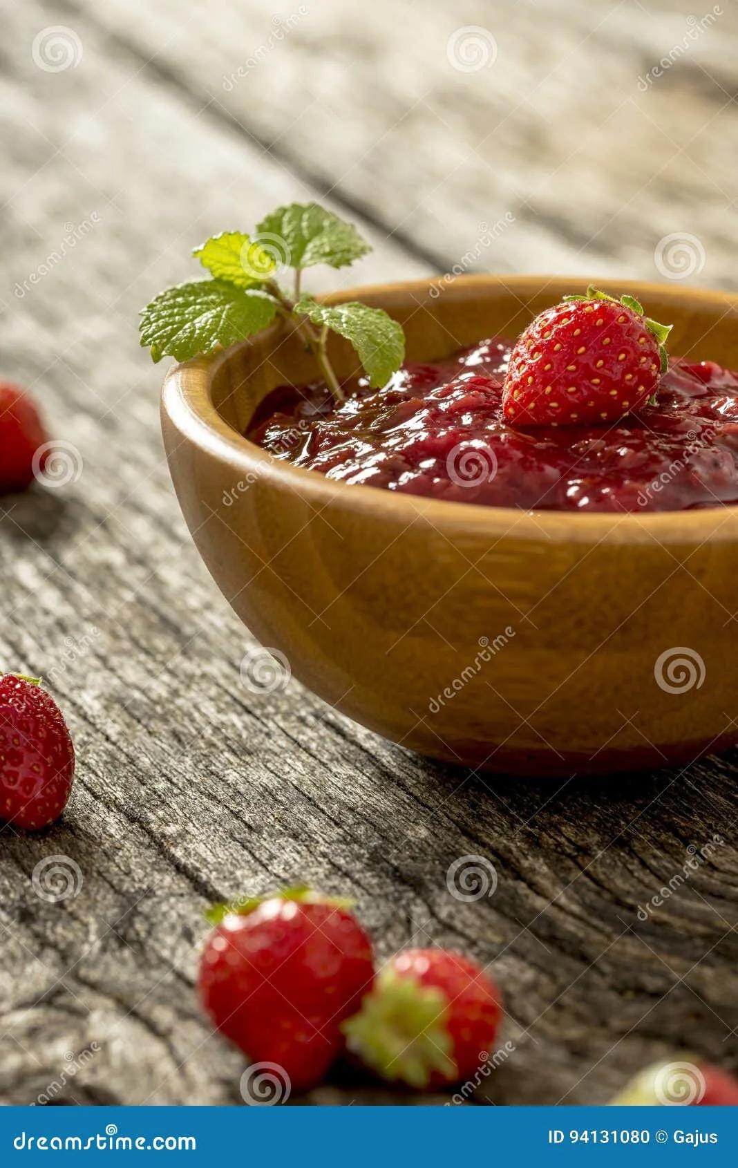 Wooden Bowl Full of Strawberry Marmalade Stock Photo - Image of healthy ...