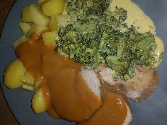 Variation von all-in-one.... - Putenbraten mit Kartoffeln und Broccoli ...