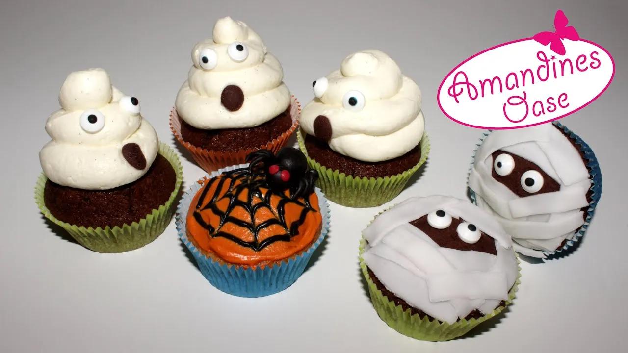 Halloween Cupcakes | 3 Varianten: Geist, Mumie &amp; Spinnennetz - YouTube