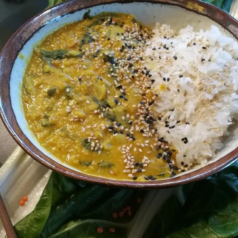 Linsen-Mangold Curry mit Reis – Vegane Rezepte auf 100Affen.de