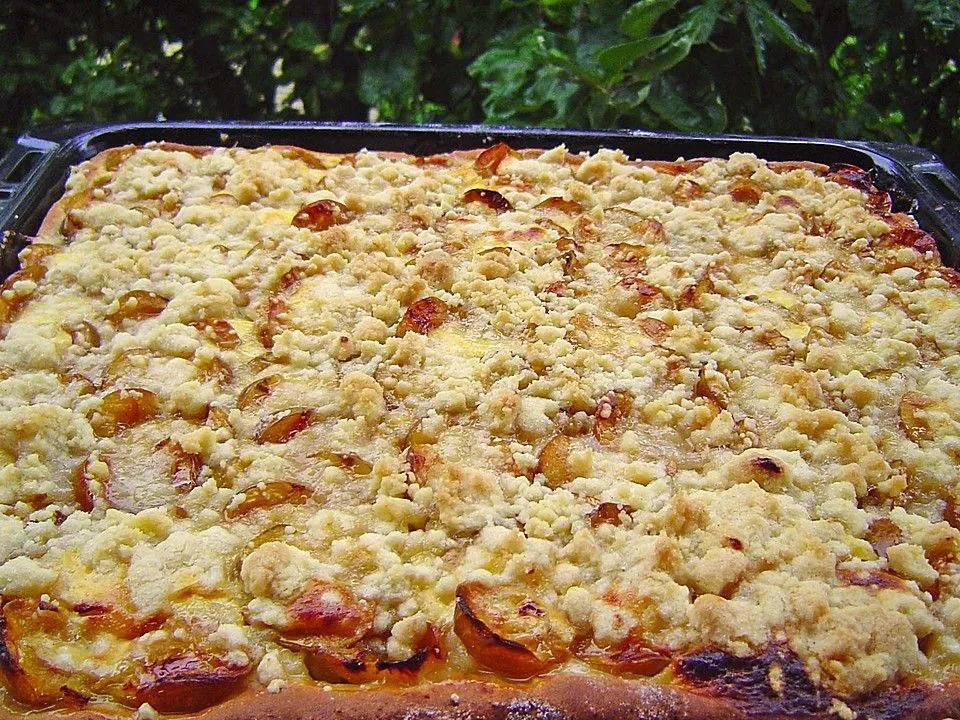 Mirabellenkuchen vom Blech mit Quark-Rahm-Guss und Zimtstreuseln, ein ...