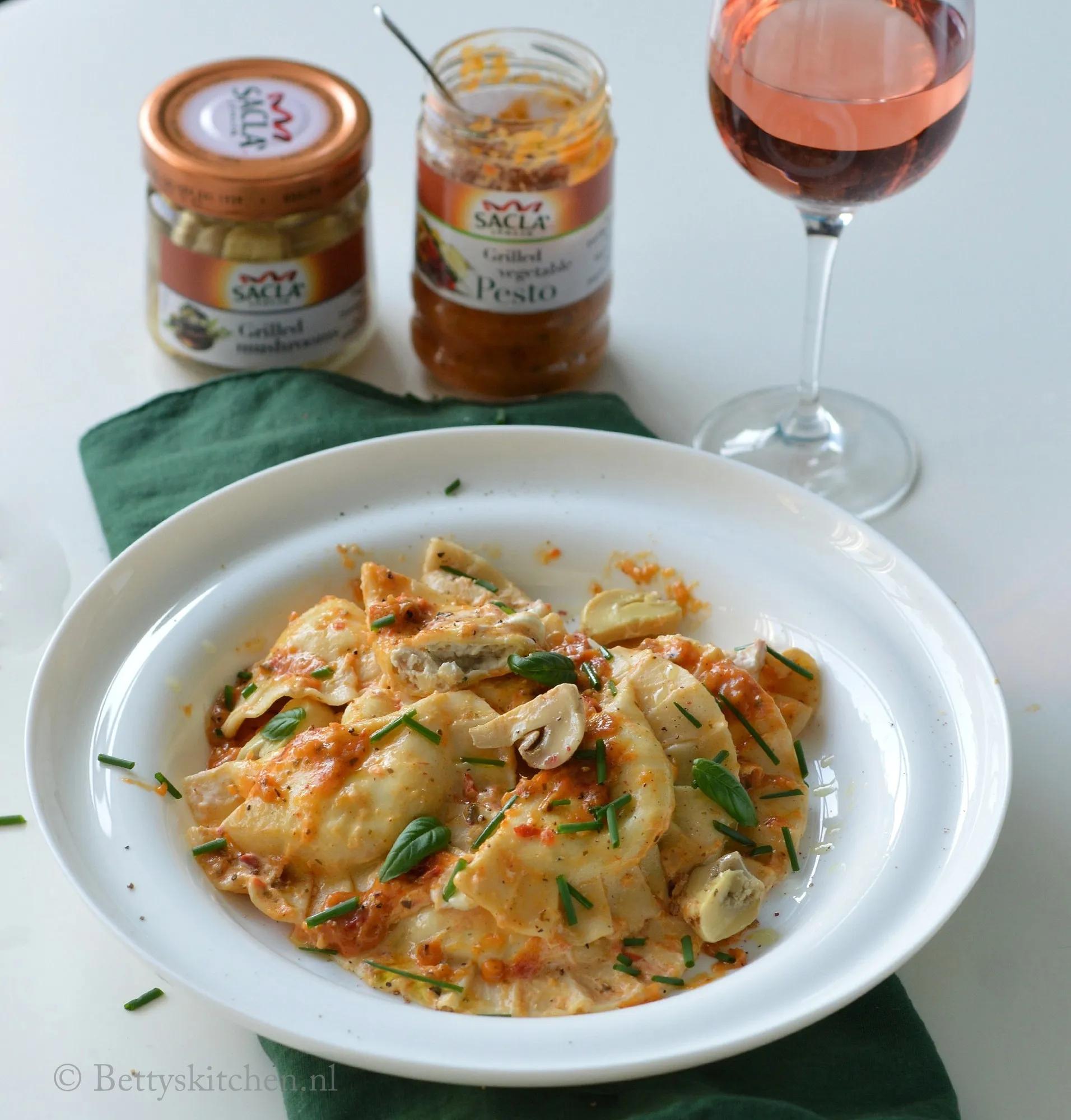 Ravioli met champignons en pesto saus | Recept | Betty&amp;#39;s Kitchen