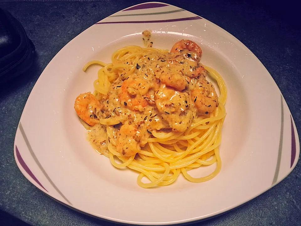 Spaghetti mit Garnelen in Weißwein - Sahnesauce von Deliyah | Chefkoch.de