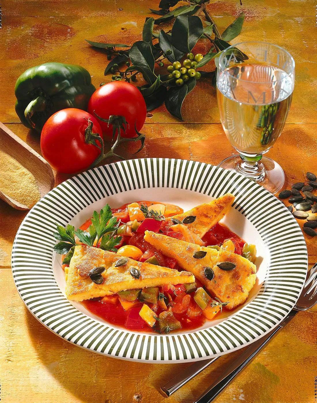 Polentaschnitten mit Tomaten-Paprika-Sugo Rezept | LECKER