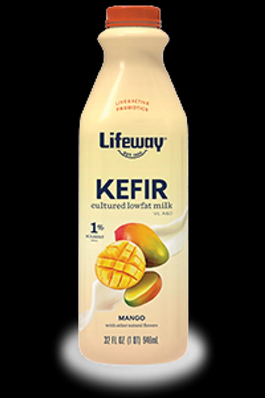 MANGO LOW FAT KEFIR. LIFE WAY. 32 OZ. 1 BOTTLE. - CheeseDelicatessen.com