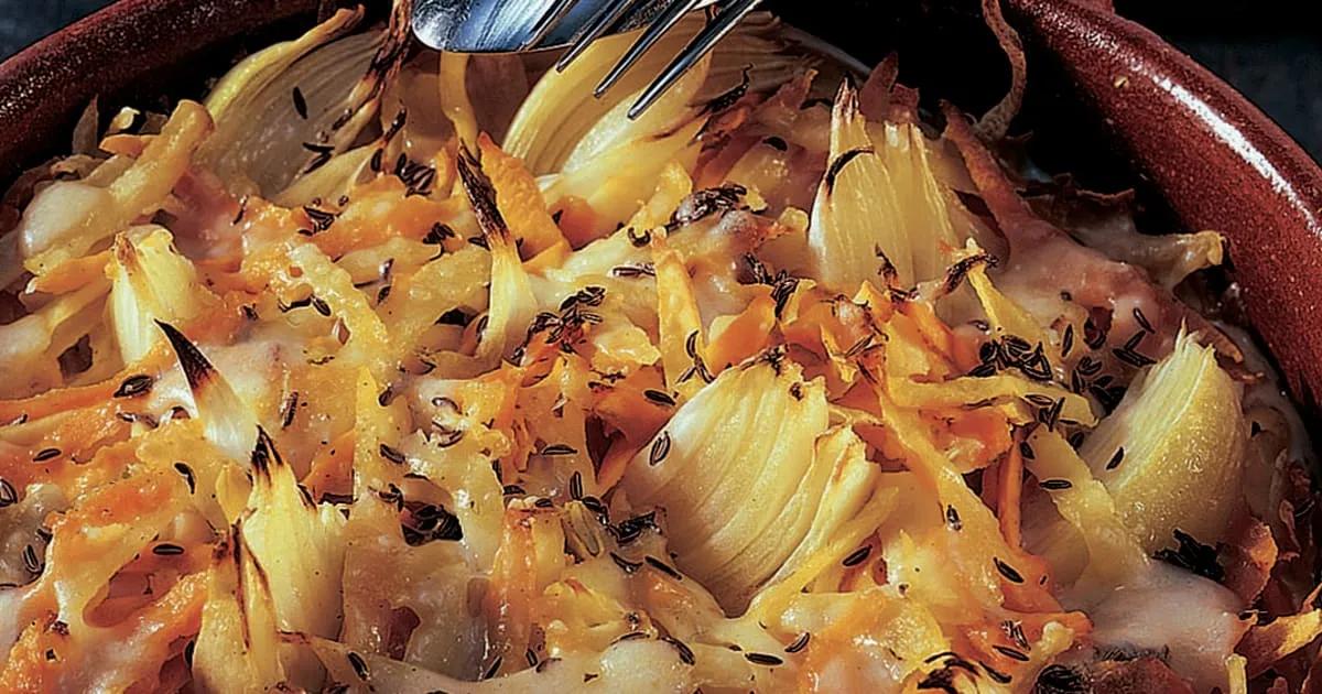 Kartoffel-Kürbis-Gratin mit Kümmelguss - Rezept | Swissmilk