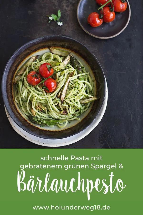 Schnelle Pasta mit Bärlauchpesto und gebratenem grünen Spargel ...