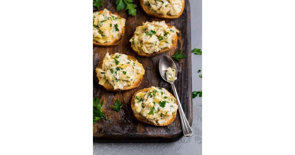 Crab Artichoke Toasts | Christmas Appetizer Recipes | POPSUGAR Food ...