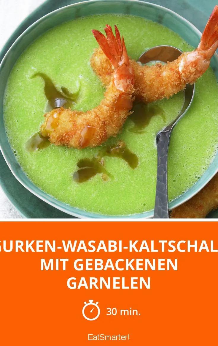 Gurken-Wasabi-Kaltschale mit gebackenen Garnelen Rezept | EAT SMARTER