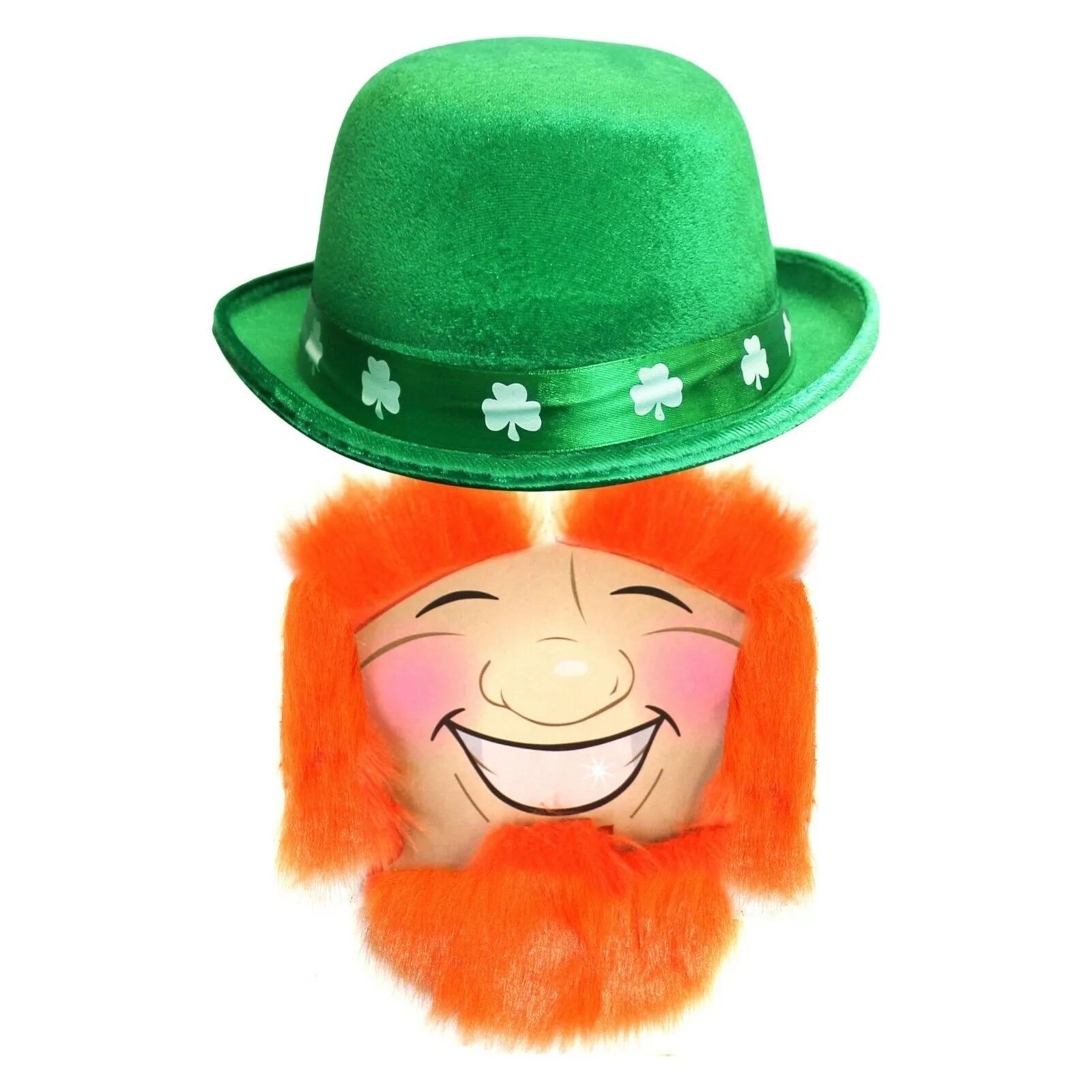 St Patrick&amp;#39;s Day Leprechaun Bowler Hat with Ginger Beard, Side Burns ...