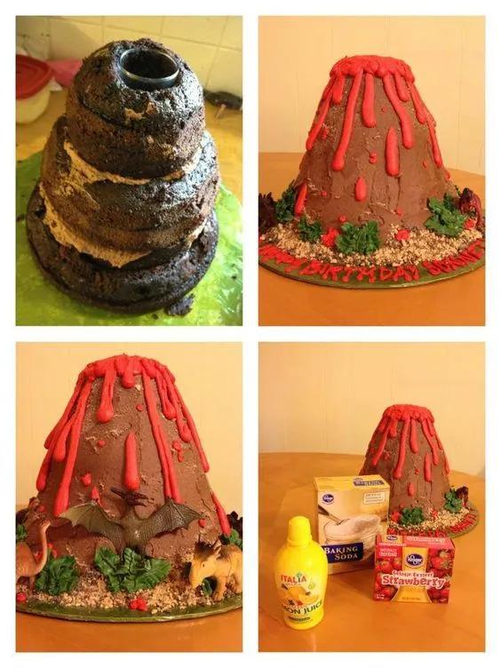 Erupting Volcano Cake | Dinosaur birthday cakes, Volcano cake, Birthday ...