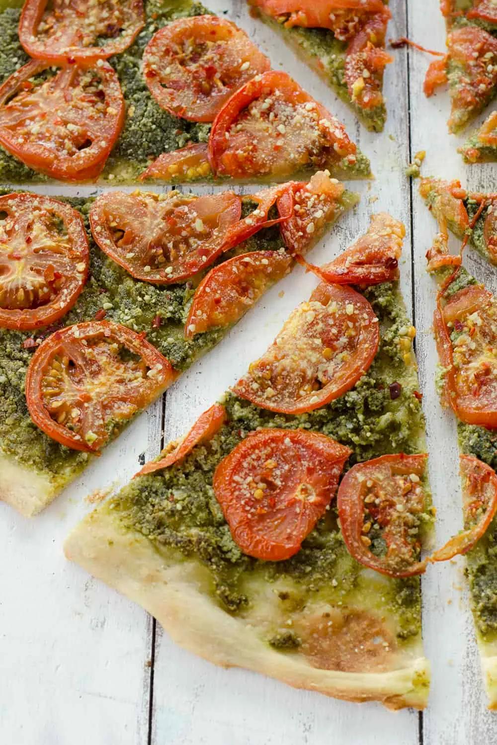 Vegan Pesto and Roasted Tomato Pizza - Delish Knowledge