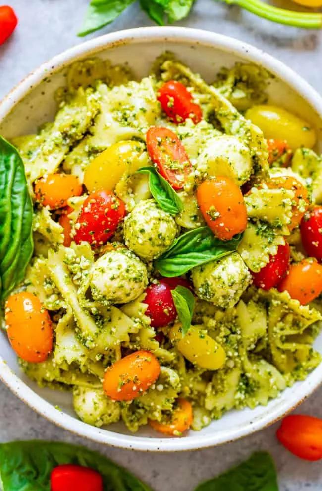 Pesto Pasta Salad (with Tomatoes &amp; Mozzarella!) - Averie Cooks