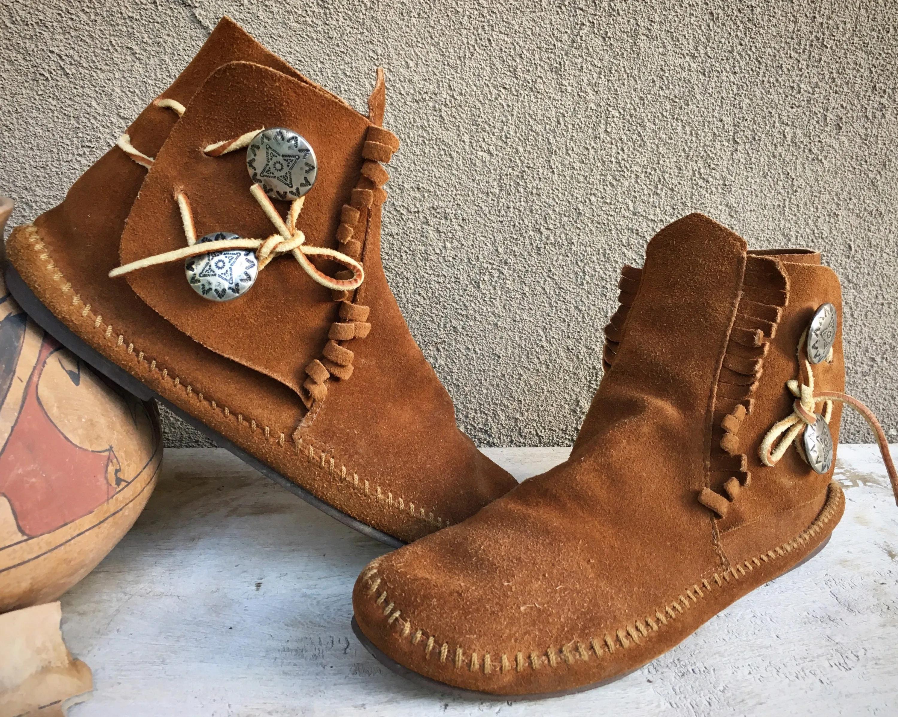 Vintage Minnetonka Moccasins for Women Brown Suede Soft Sole with ...