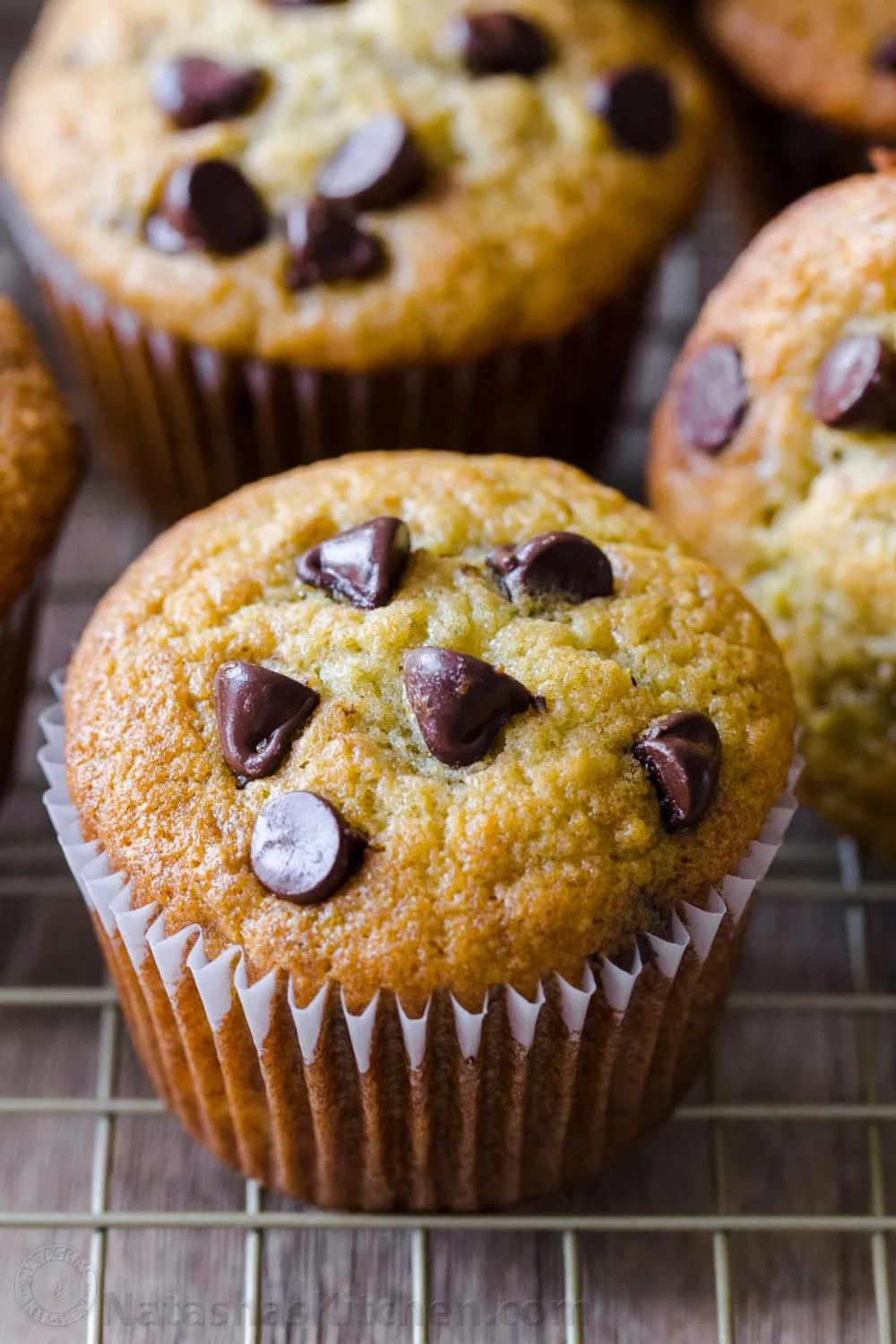 Soft and moist Banana Muffins with melty chocolate chips are the ...