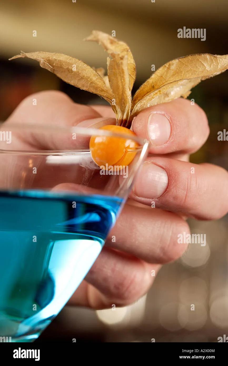 Physalis and a cocktail Blue Lady Stock Photo - Alamy
