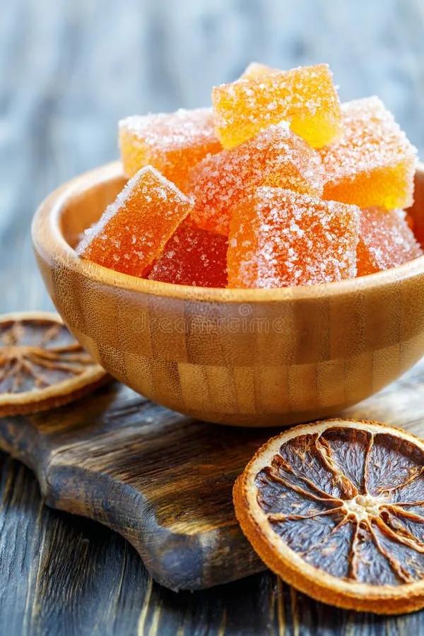Cubes of Homemade Marmalade in a Wooden Bowl. Stock Photo - Image of ...