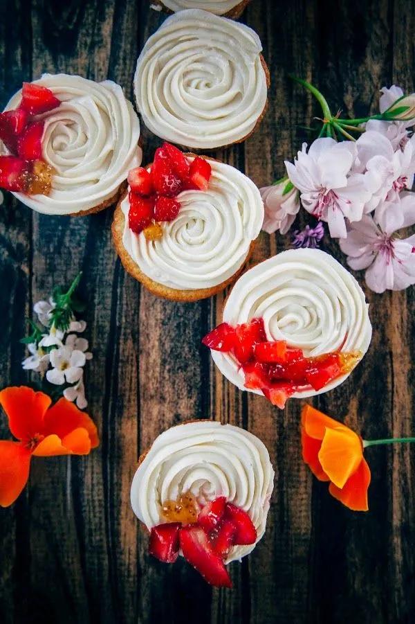 Citrus Cornmeal Cupcakes with Fresh Strawberries, Fig Jam, and Goat ...