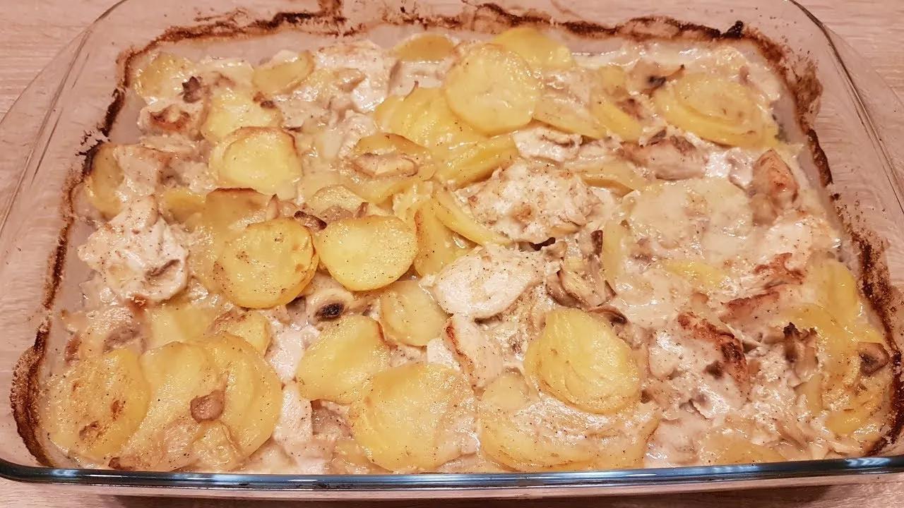 Kartoffeln mit Hähnchenbrust und Champignons im Backofen - YouTube