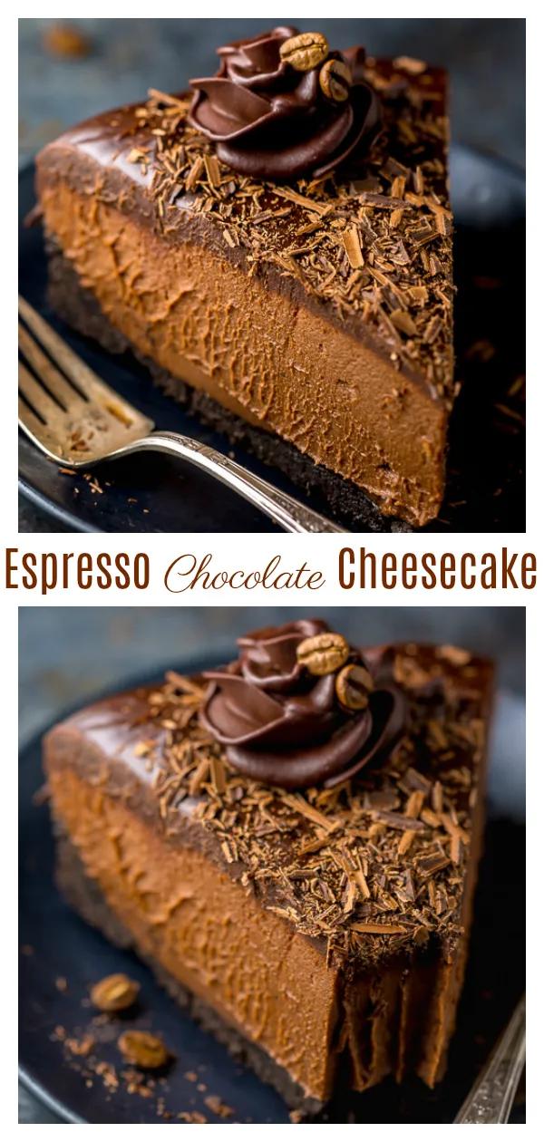 No-Bake Espresso Chocolate Cheesecake - Baker by Nature