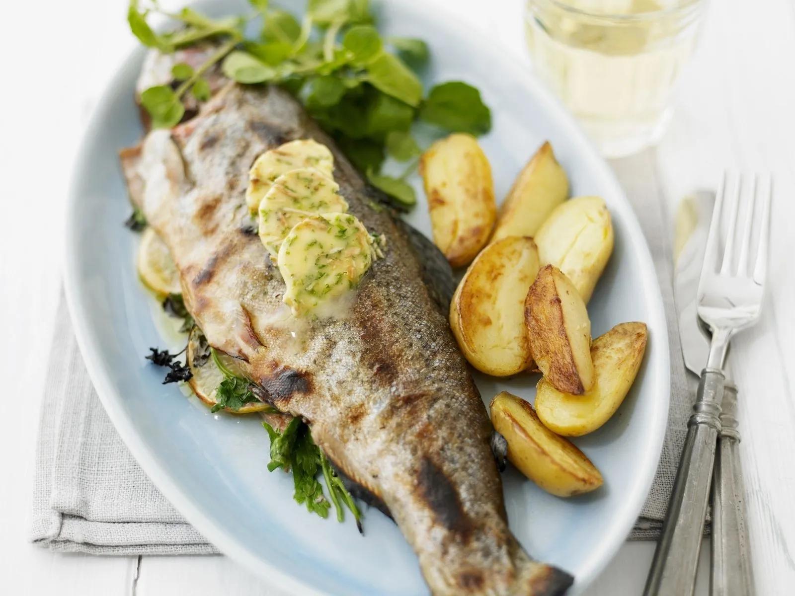 Roasted Trout with Herb Butter and Roasted Potatoes recipe | Eat ...