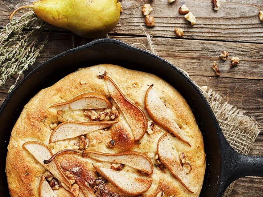 Pear and Walnut Focaccia - Seasons and Suppers
