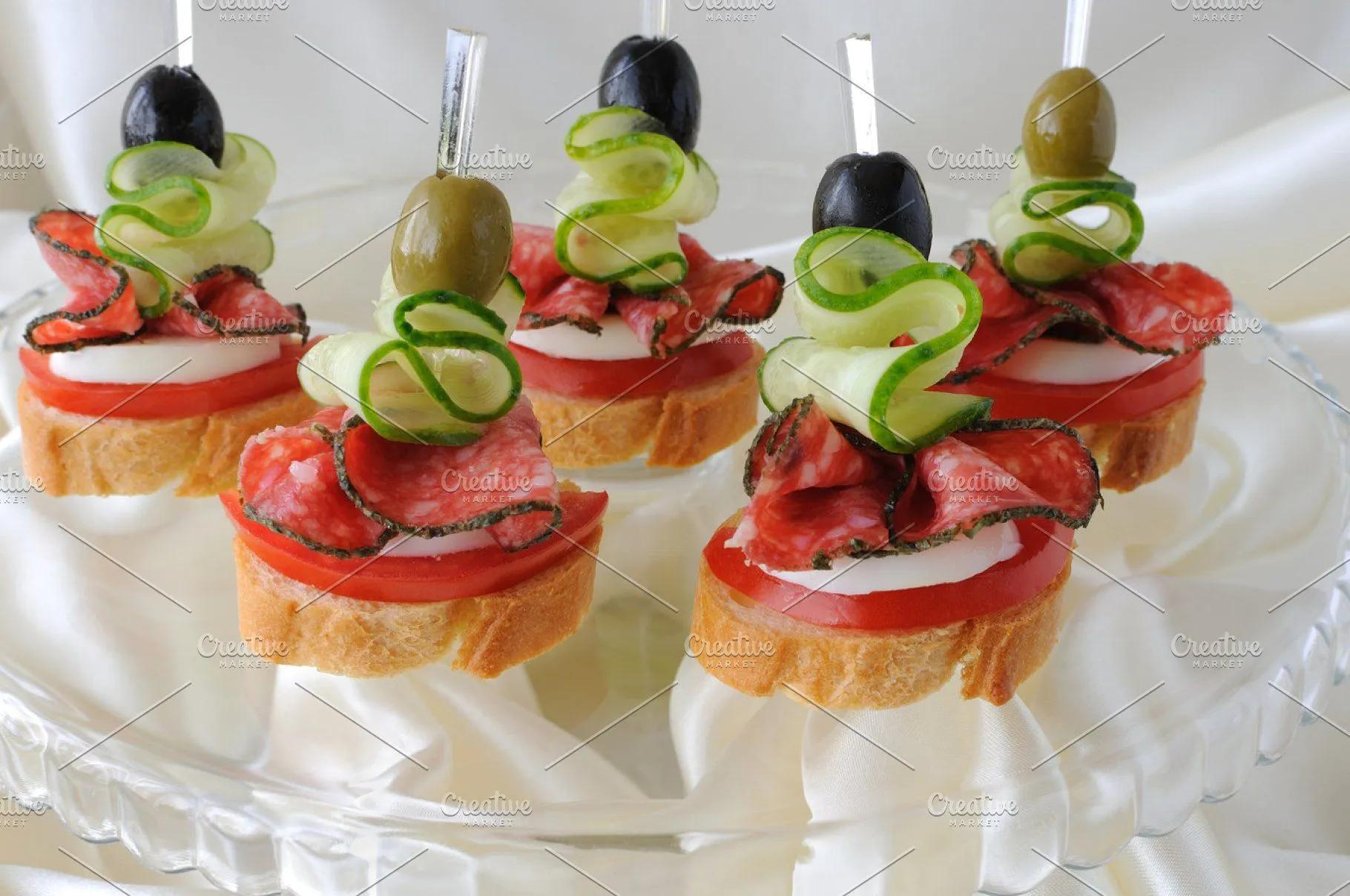 Canapés with salami ~ Food &amp; Drink Photos ~ Creative Market Party ...