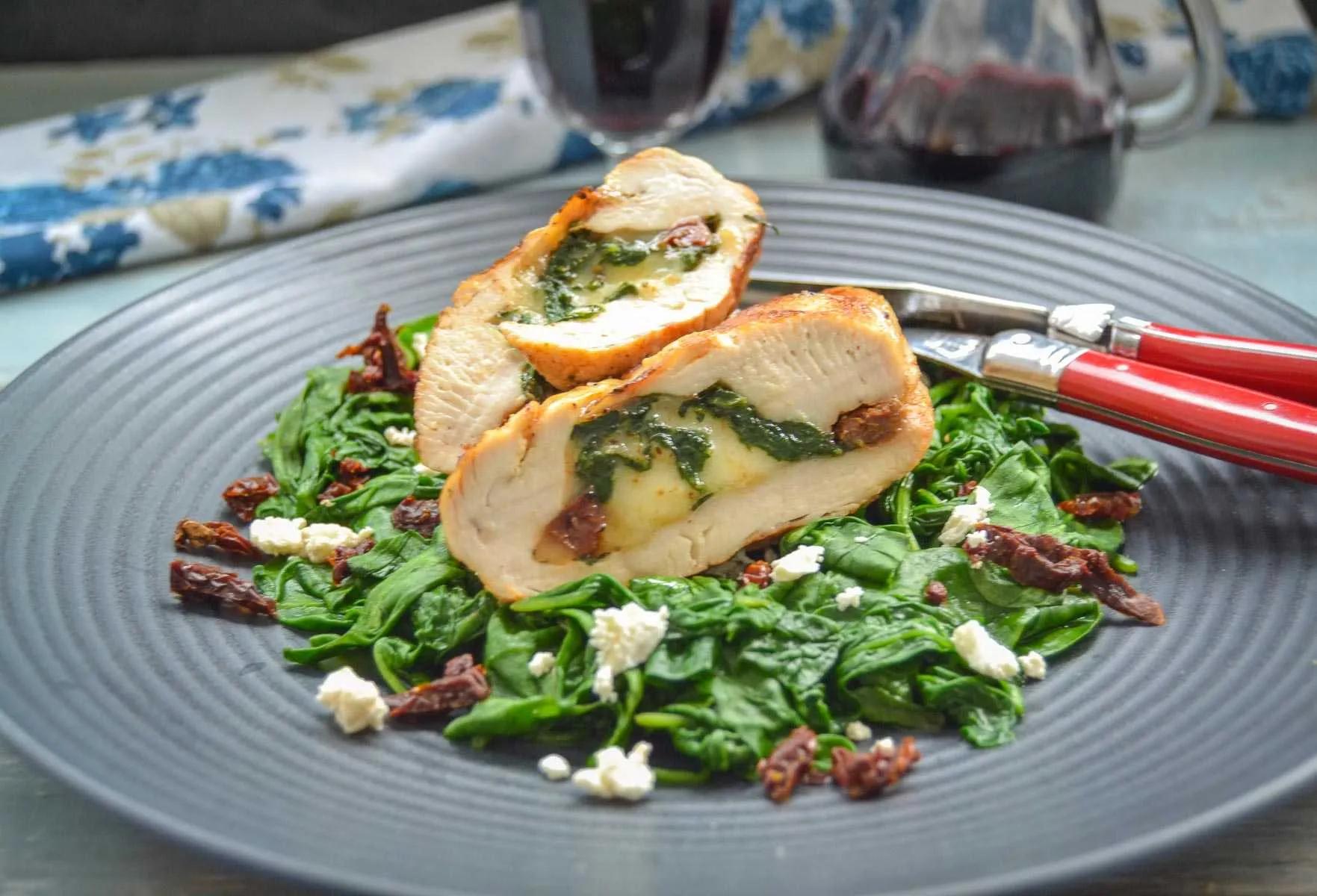 Gefüllte Hähnchenbrust mit Feta und Spinat - Kochen aus Liebe