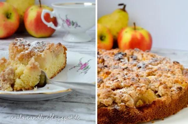 Der Herbst ist da: Birnen-Apfel-Kuchen mit Zimtstreuseln - eatloveandlive