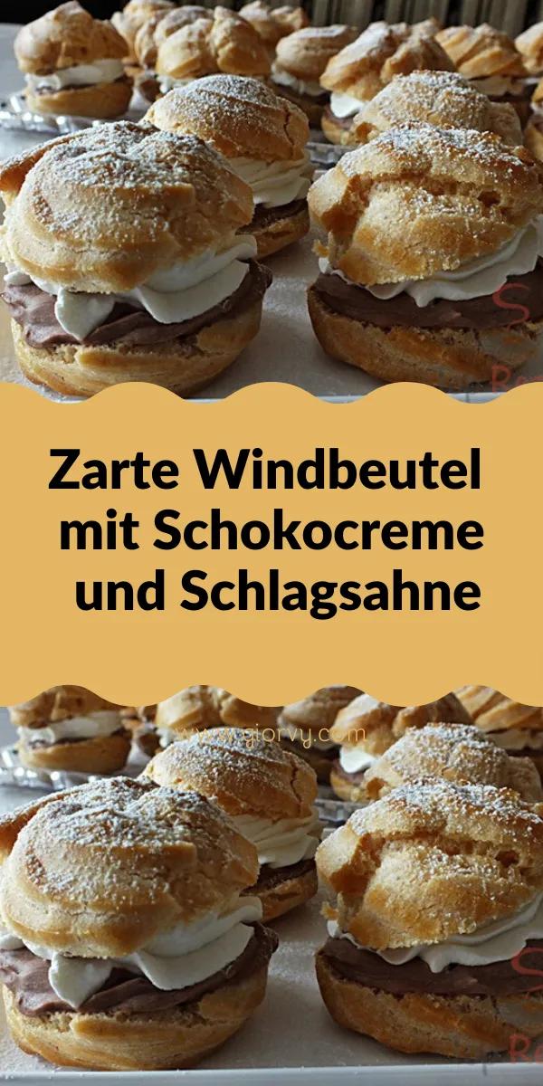 Zarte Windbeutel mit Schokocreme und Schlagsahne - Giorvy | Brandteig ...