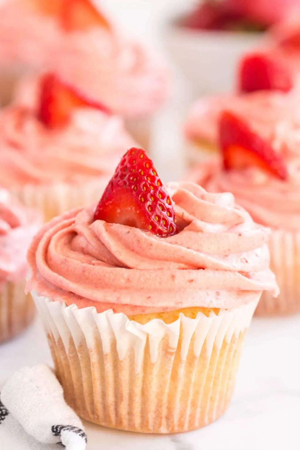 Vanilla Cupcakes with Strawberry Buttercream - Kylee Cooks