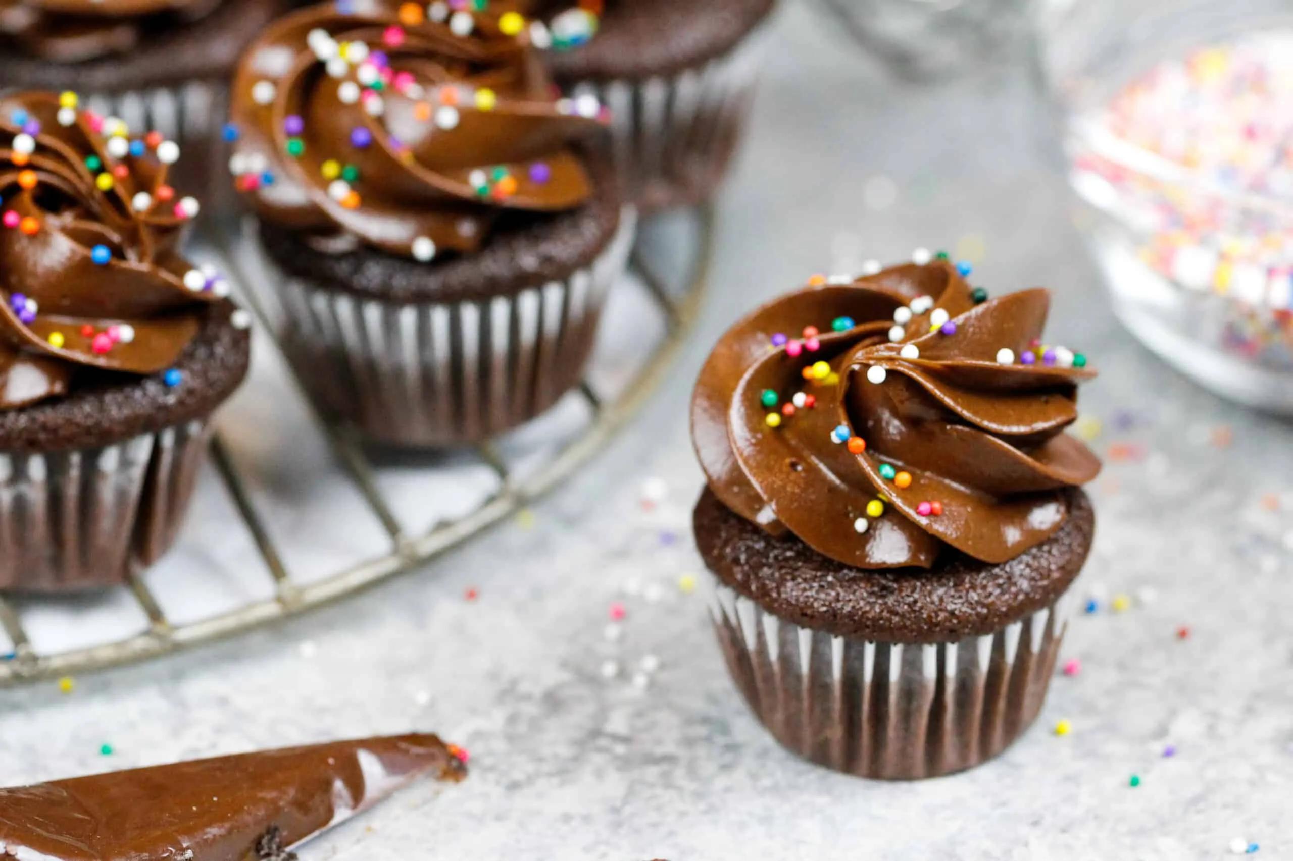 Mini Chocolate Cupcakes w/ Chocolate Buttercream - Chelsweets