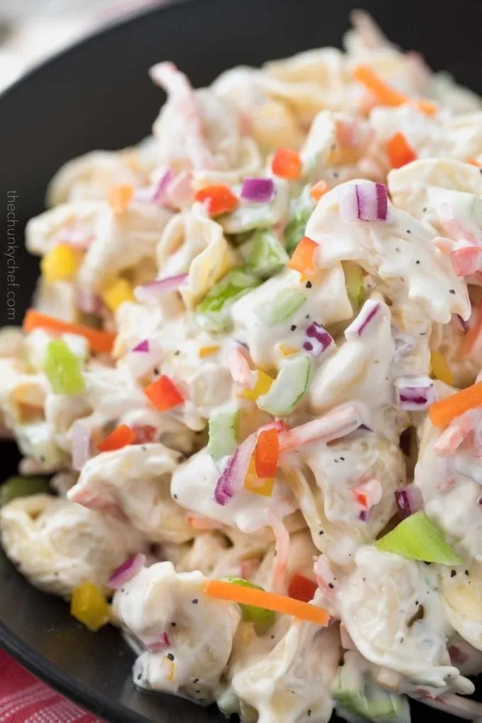 Creamy Rainbow Tortellini Salad - The Chunky Chef