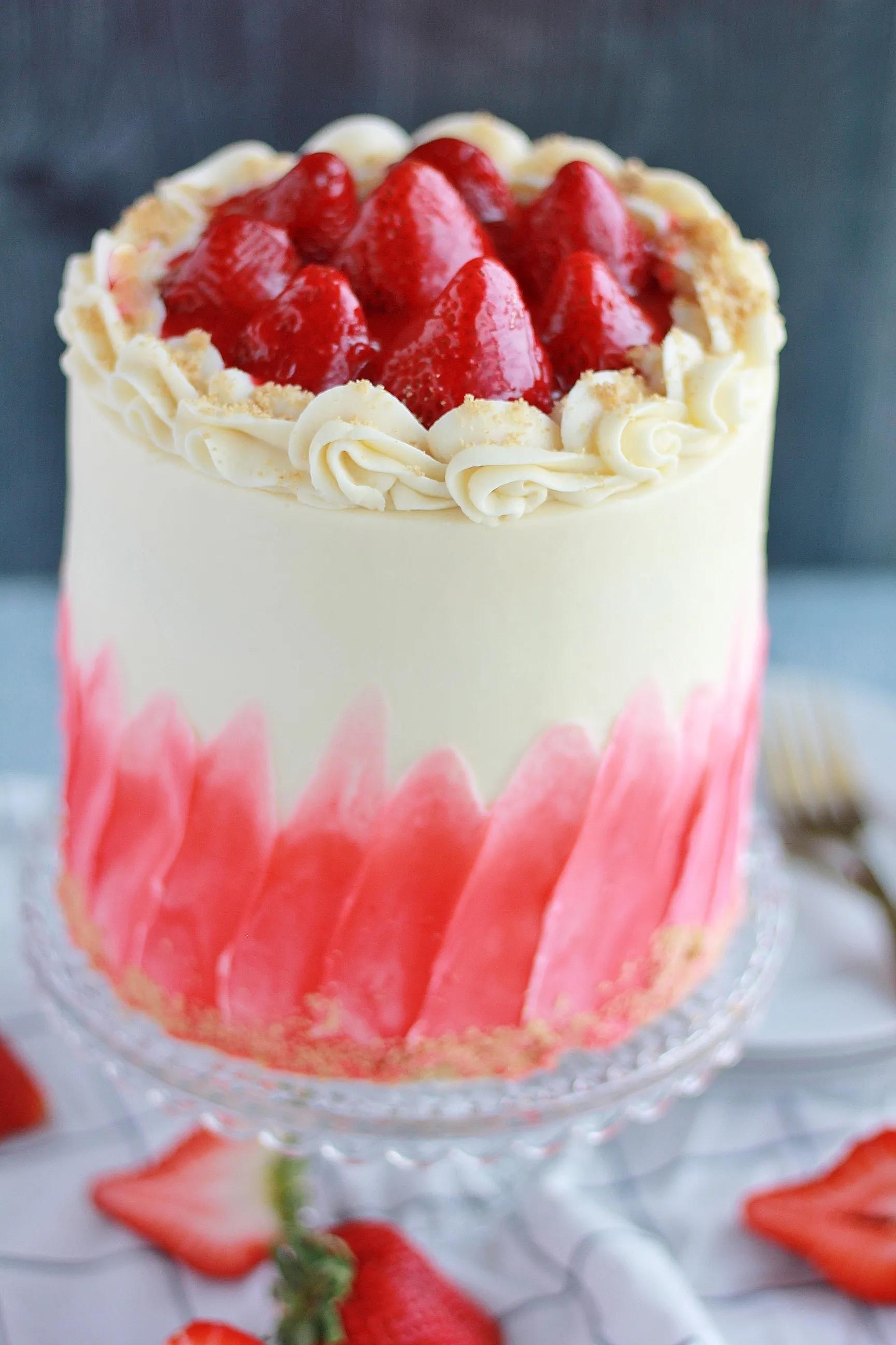 Strawberry Cheesecake Cake - Baking with Blondie
