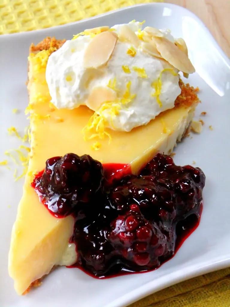 Limoncello Tart with Amaretti Cookie Crust and Blueberry Blackberry Sauce