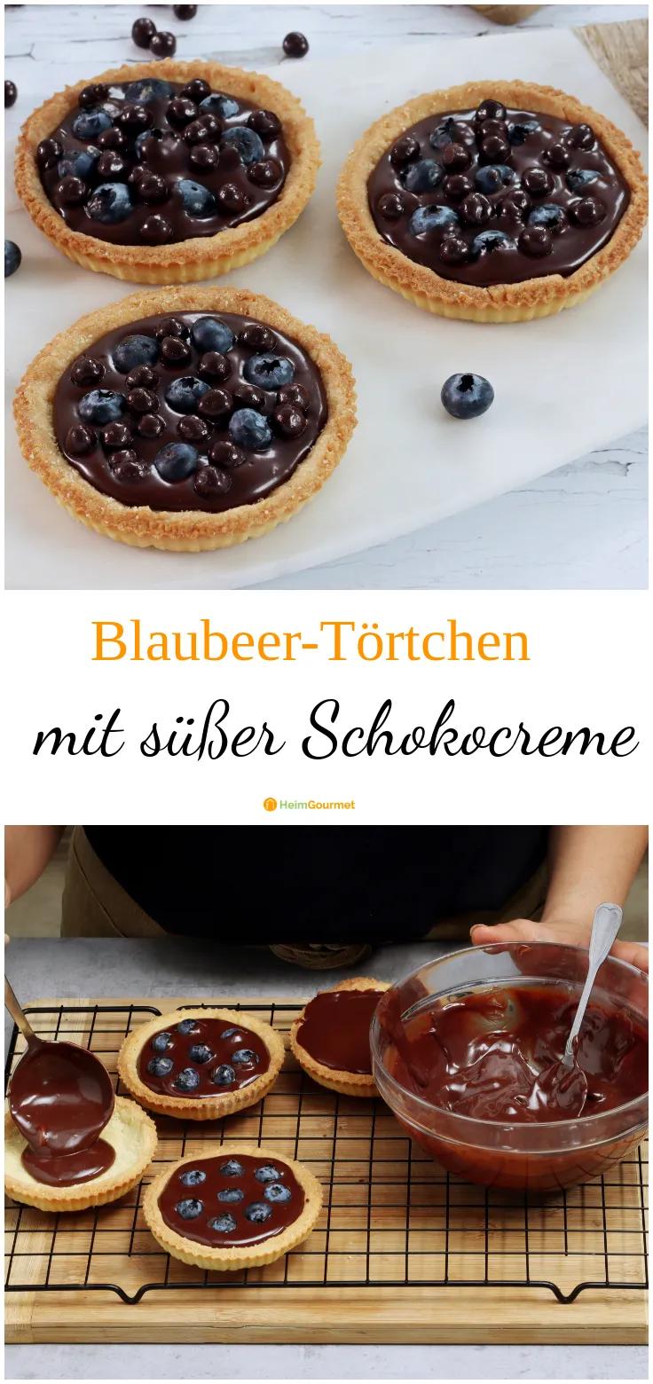 Blaubeer-Törtchen selbstgemachtem Mürbeteig und süßer Schokocreme