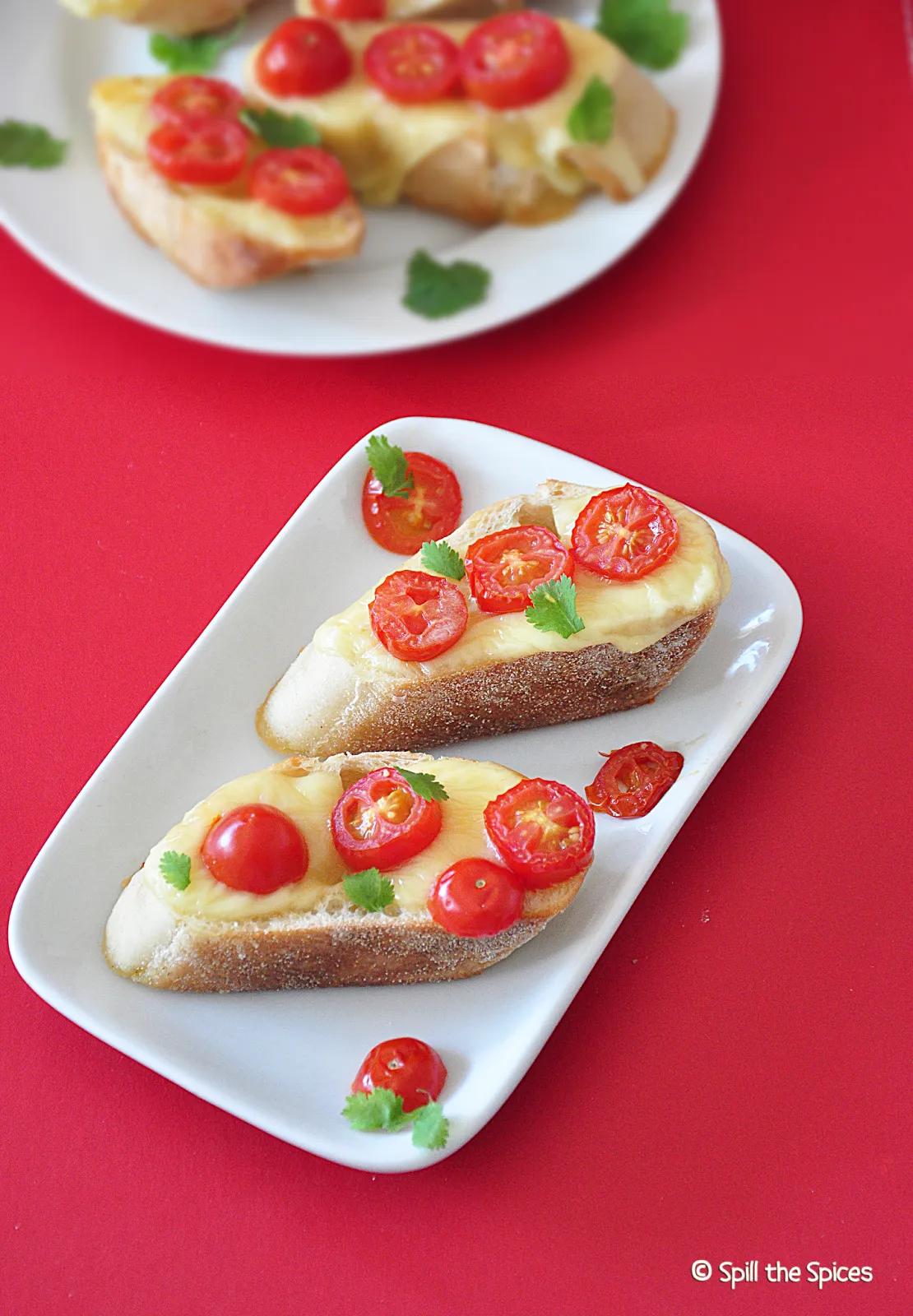 Crostini with Cherry Tomatoes and Mozzarella | Spill the Spices