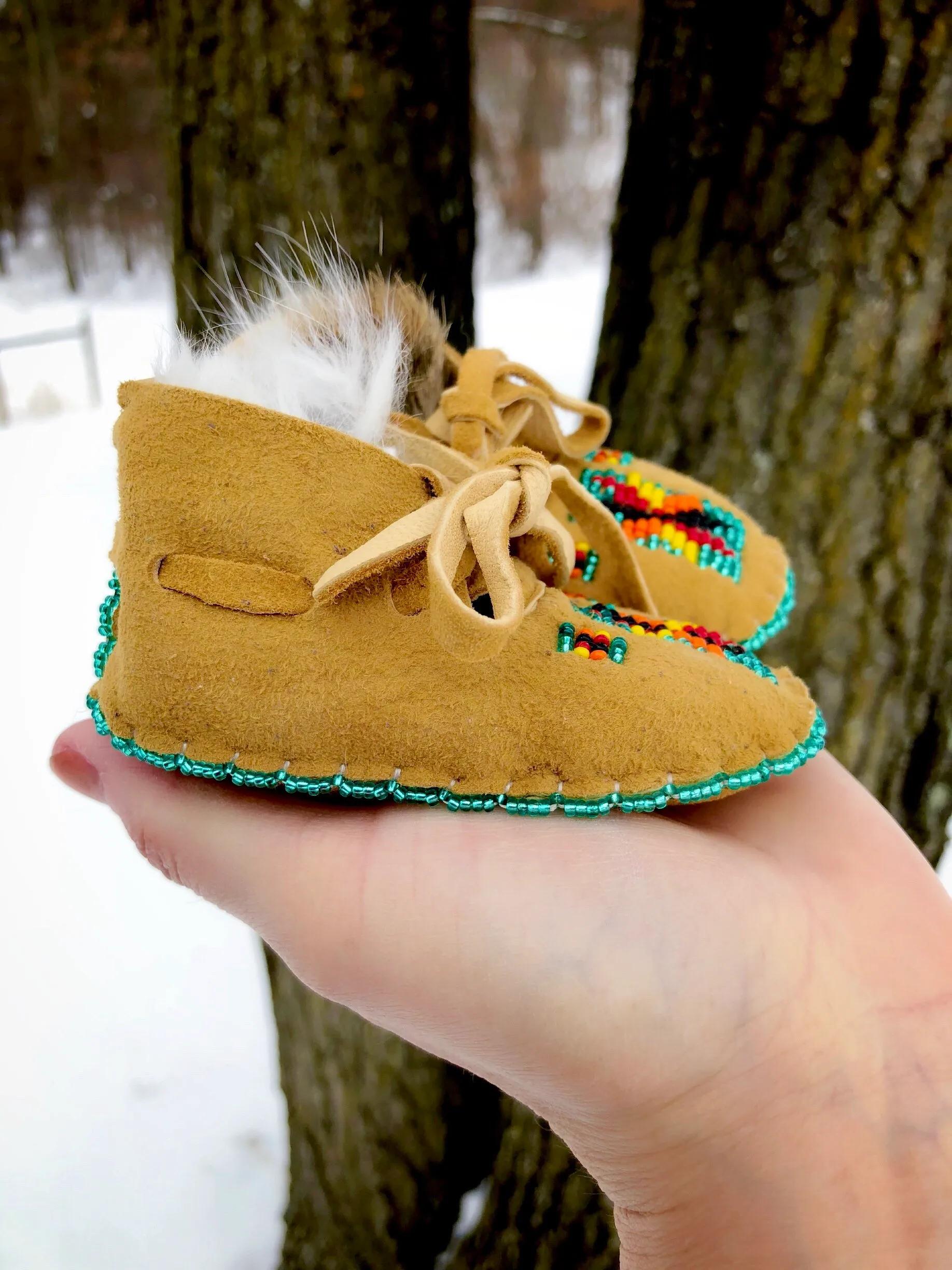 Baby Moccasins - Beaded Moccasins - Buckskin - Beadwork - Rabbit Fur ...