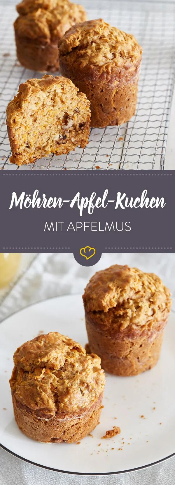 Apfel-Möhren-Küchlein mit Apfelmus | Rezept | Kuchen mit apfelmus ...