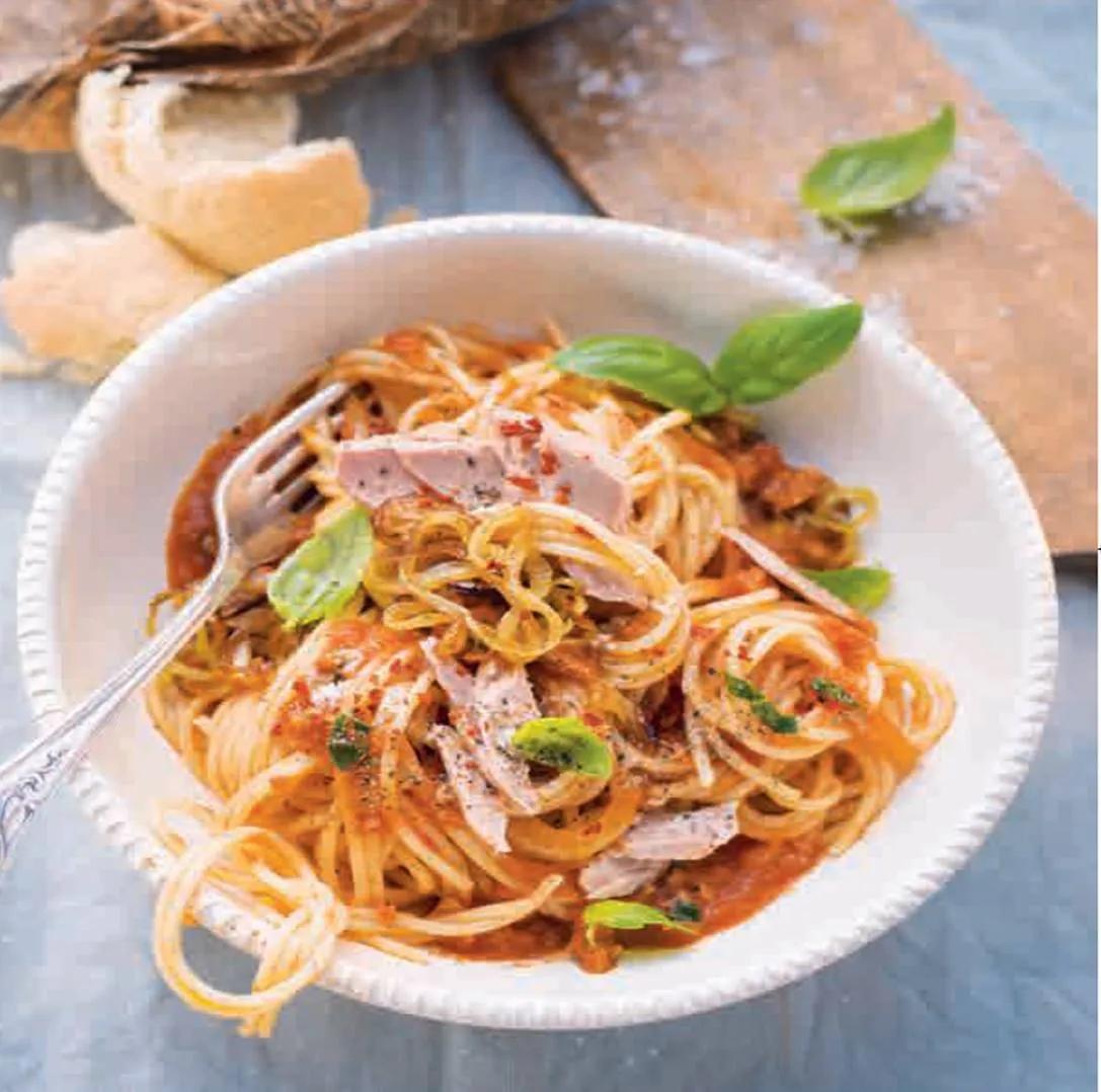 Spaghetti mit Salsa Paradiso und Thunfisch - Hermina Tomatensauce