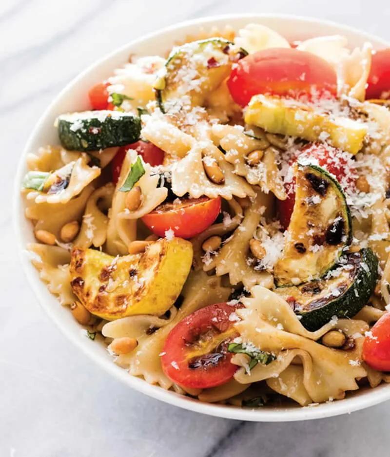 Farfalle with Zucchini, Tomatoes, and Pine Nuts - Daily Mediterranean Diet