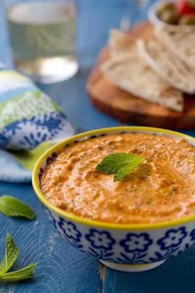 Kopanisti dip - a spicy and creamy dip from Greece, is flavored with ...