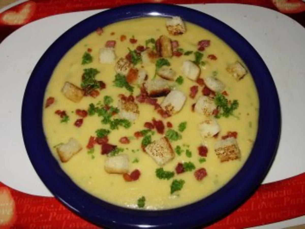 Kartoffel-Creme Suppe mit Speckcroutons - Rezept - kochbar.de